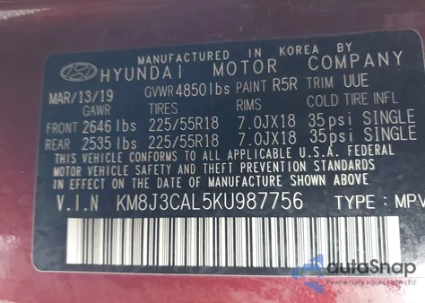 2019 Hyundai Tucson Ultimate z USA, uszkodzony, nr VIN KM8J3CAL5KU987756